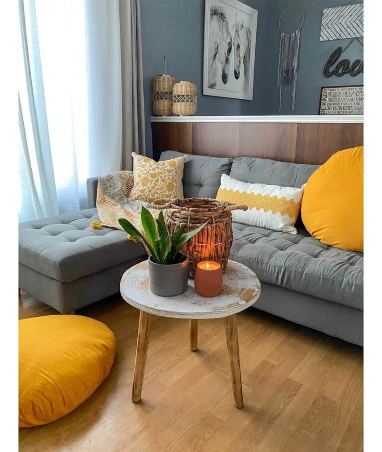 Modern Boho Living Room With Yellow Cushions
