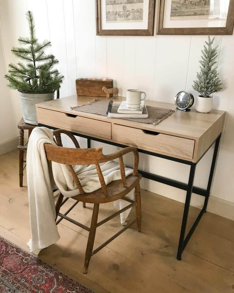 Modern Desk with Evergreen Décor