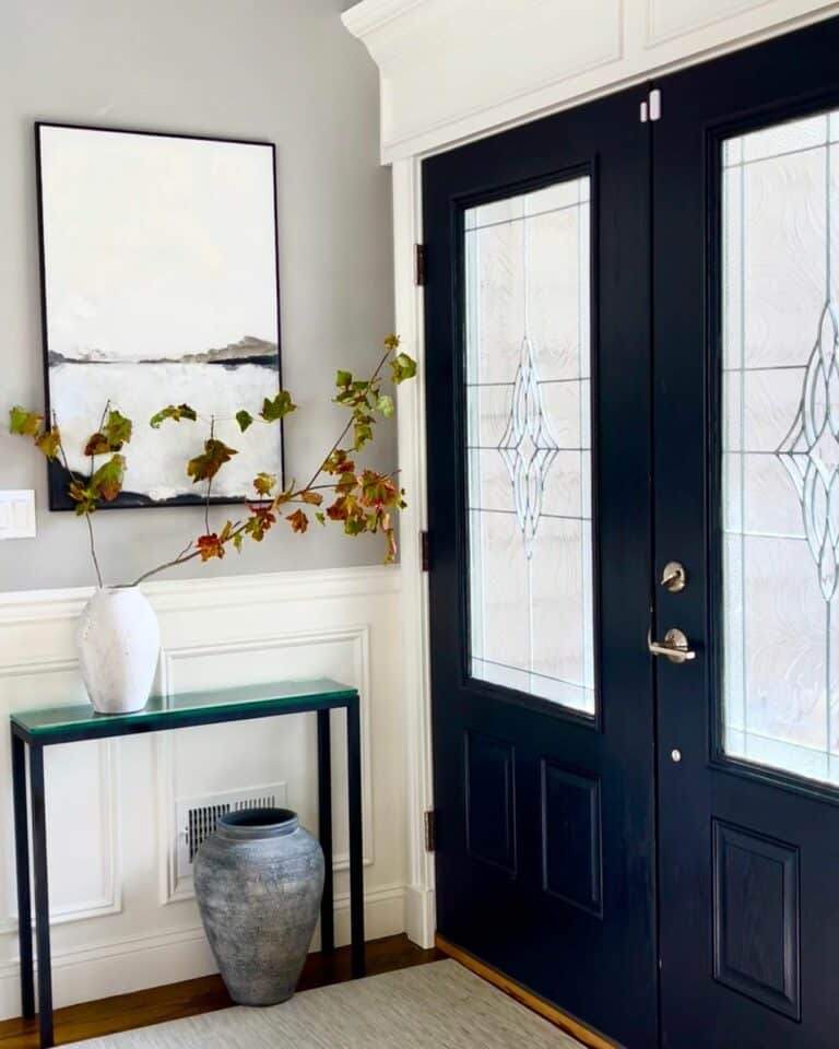 Modern Entryway With Black Double Doors