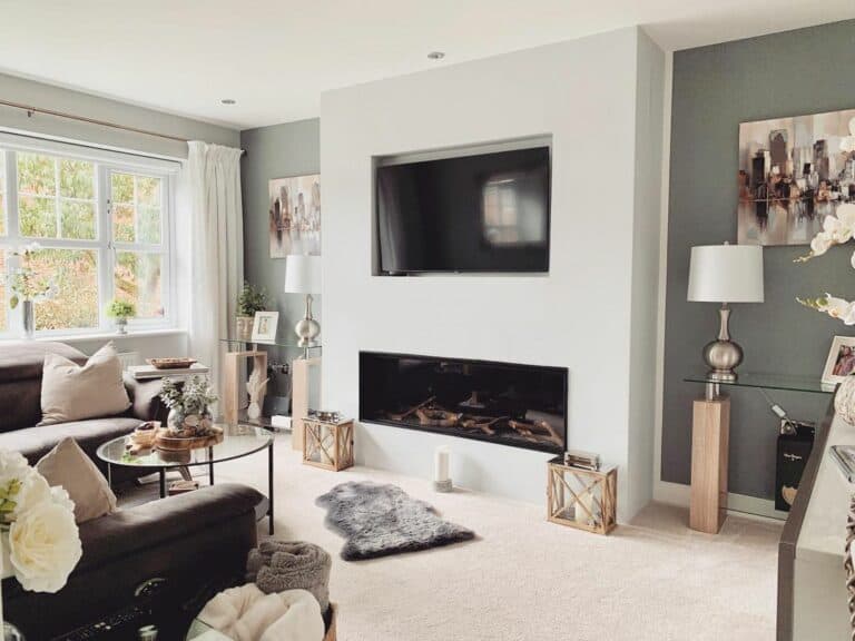 Modern Farmhouse Fireplace Column With Mounted TV