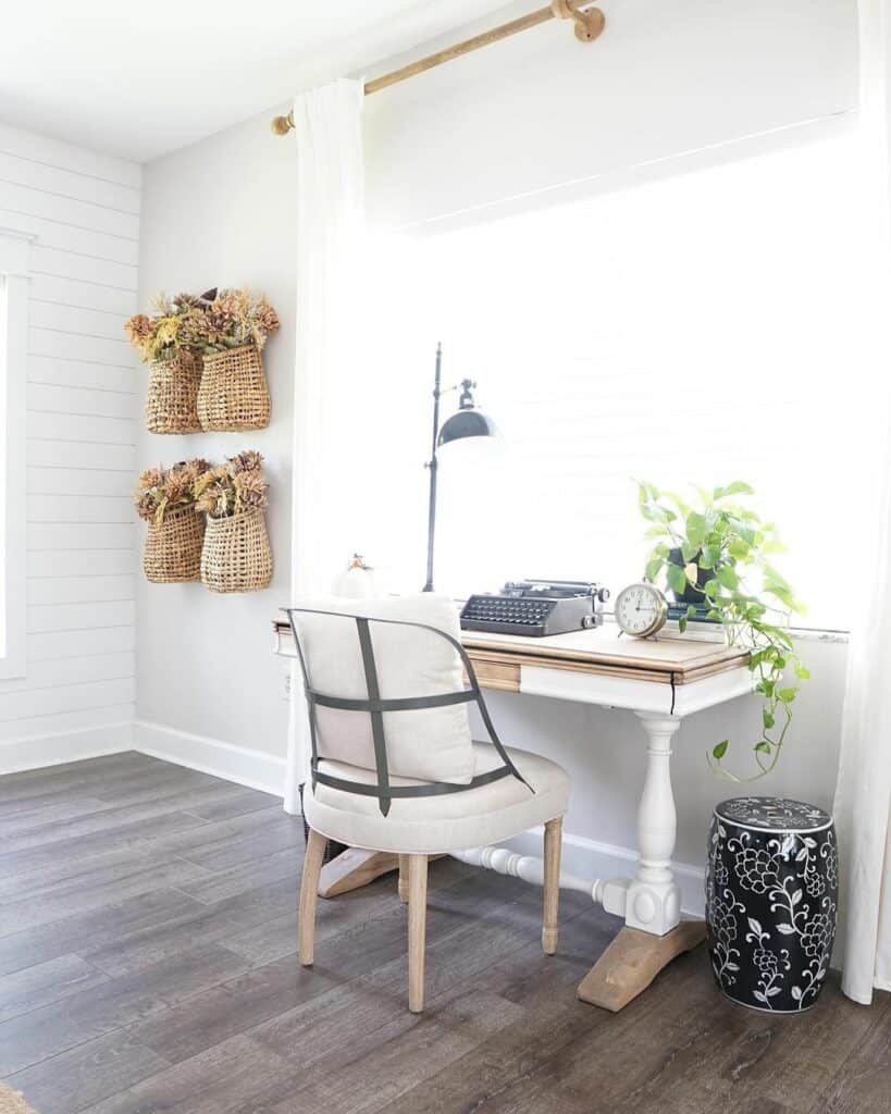 Modern Farmhouse Home Office With Wood Accents