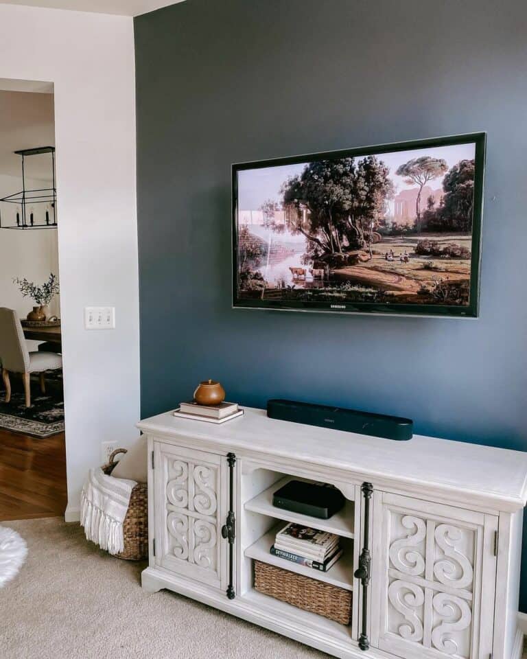 Modern Farmhouse Interior With Mounted TV Wall