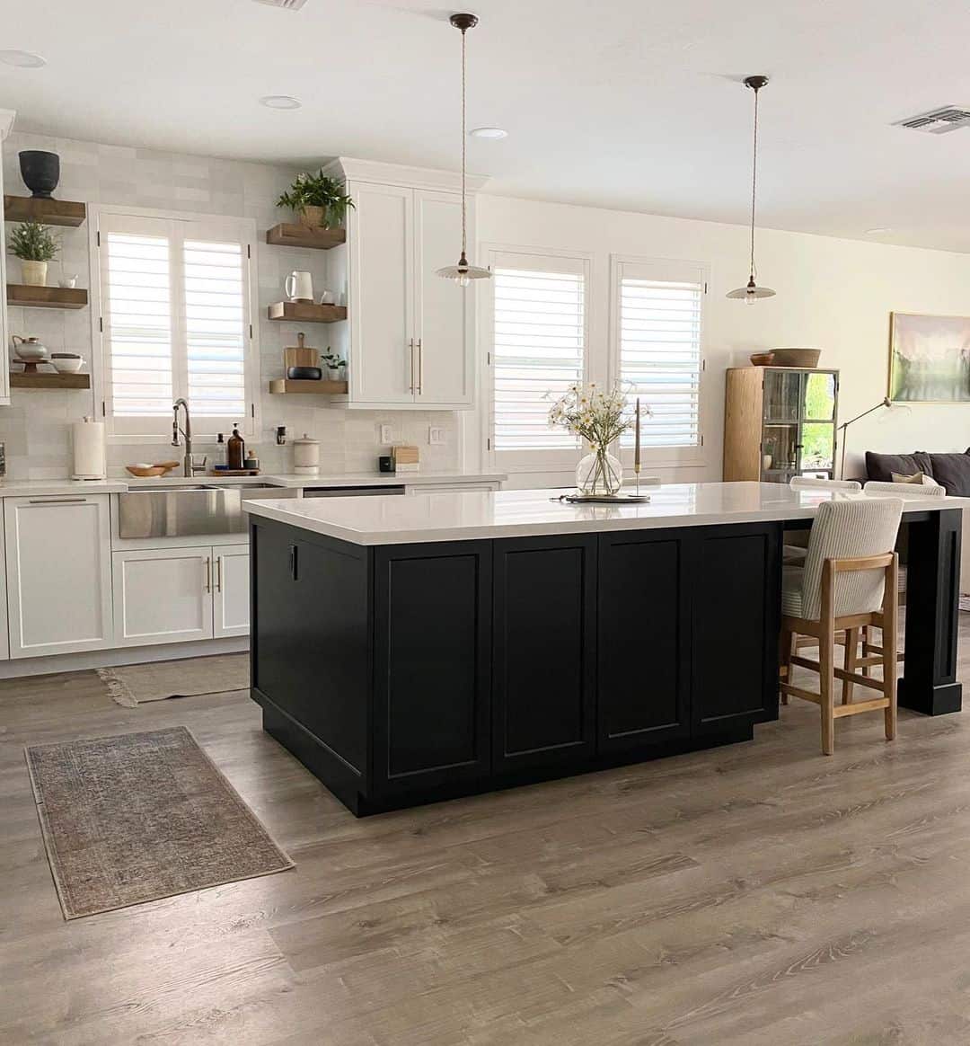Modern Farmhouse Kitchen With Black Island - Soul & Lane