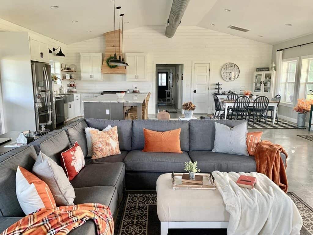 Modern Farmhouse Living Room With Orange Accents