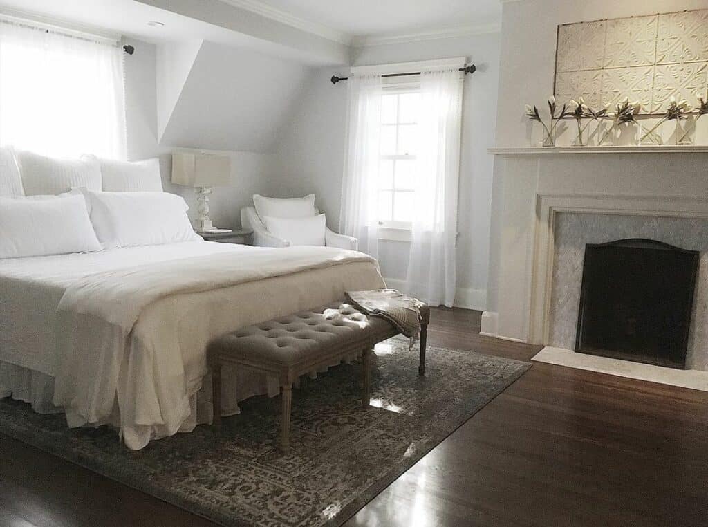 Modern Farmhouse Master Bedroom With a White Palette