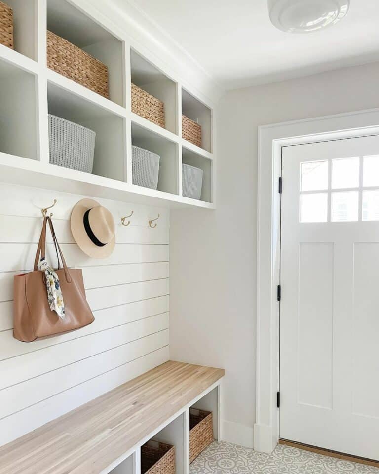 Modern Farmhouse Mudroom Built-ins for Storage