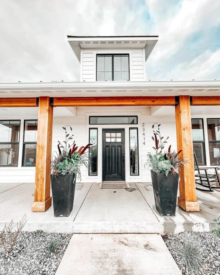 Modern Farmhouse With Black Transom Door