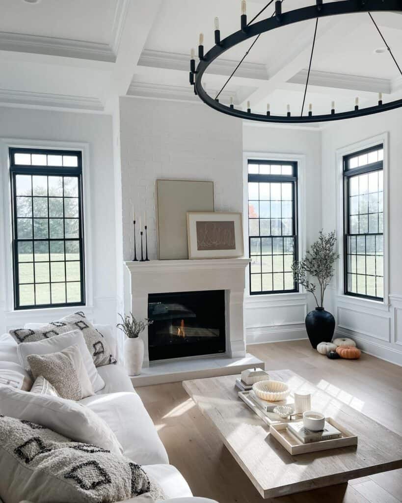 Modern Living Room With Coffered Ceiling