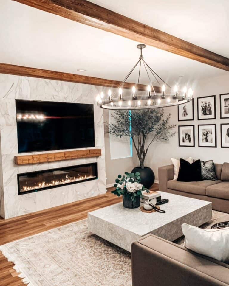 Modern Living Room With a Large Chandelier
