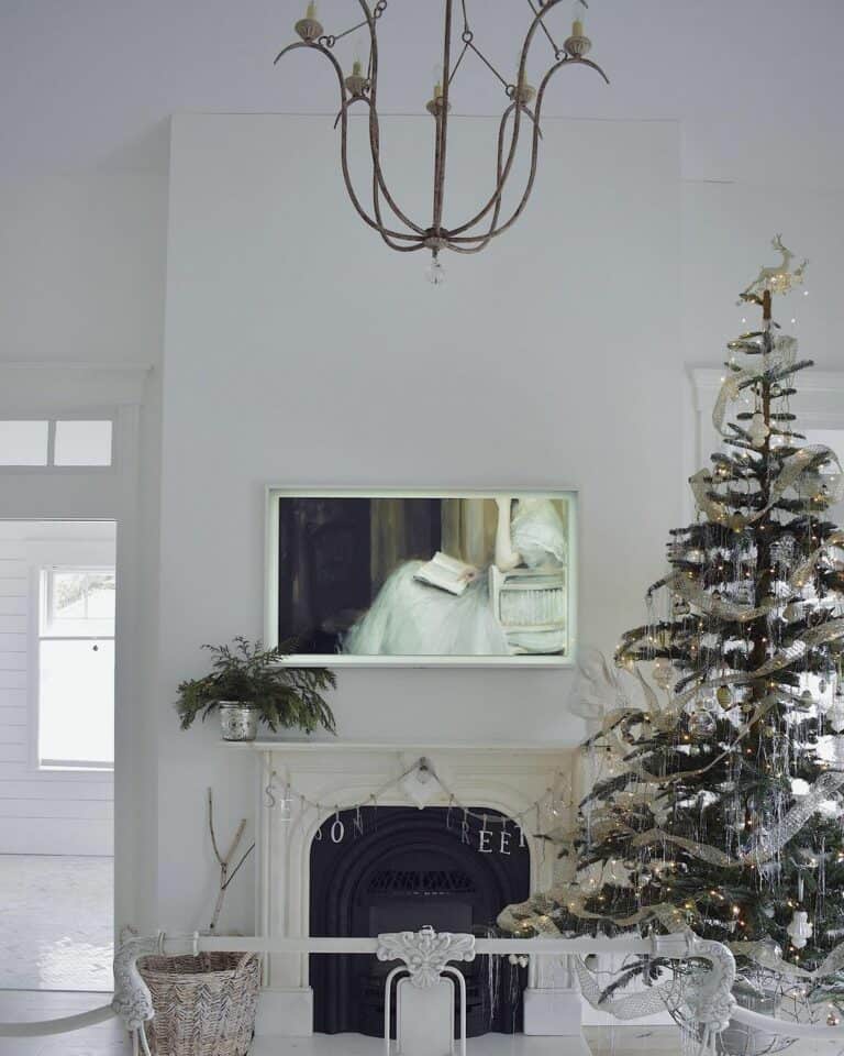 Modern Master Bedroom With Elegant White Fireplace