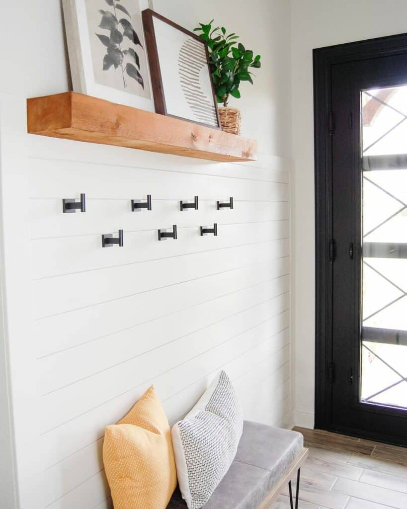 Modern Mudroom Ideas With White Shiplap Accent Wall