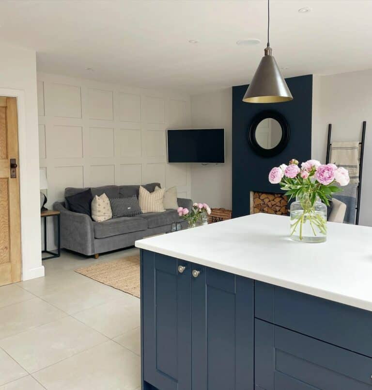 Modern Open-concept Kitchen With Navy Accents