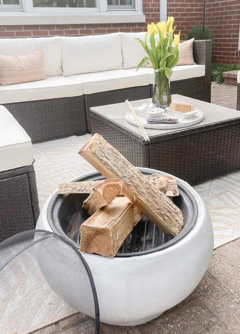 Modern Patio With Round White Firepit