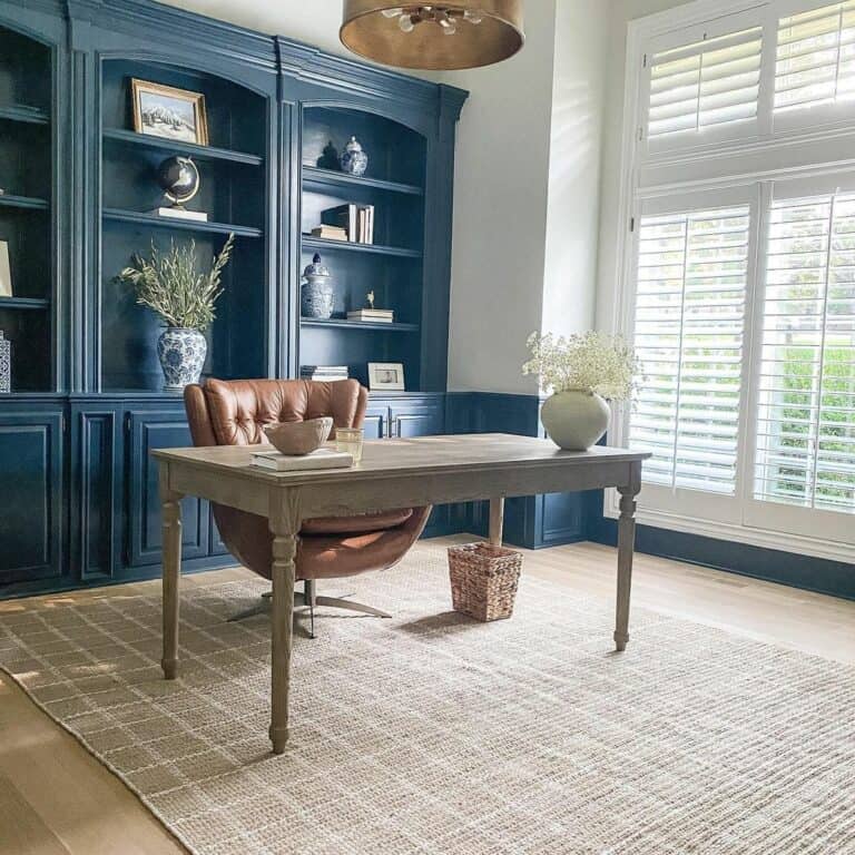 Modern Rustic Office With Black Bookshelf - Soul & Lane