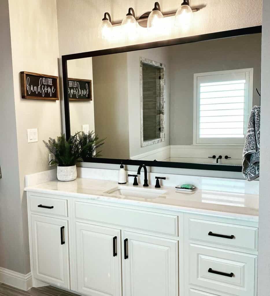 Modern White Bathroom With Large Mirror