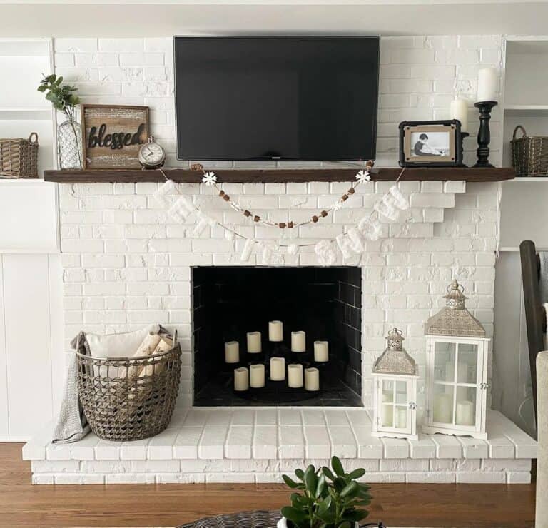 Modern White-and-Black Brick Fireplace in Living Room