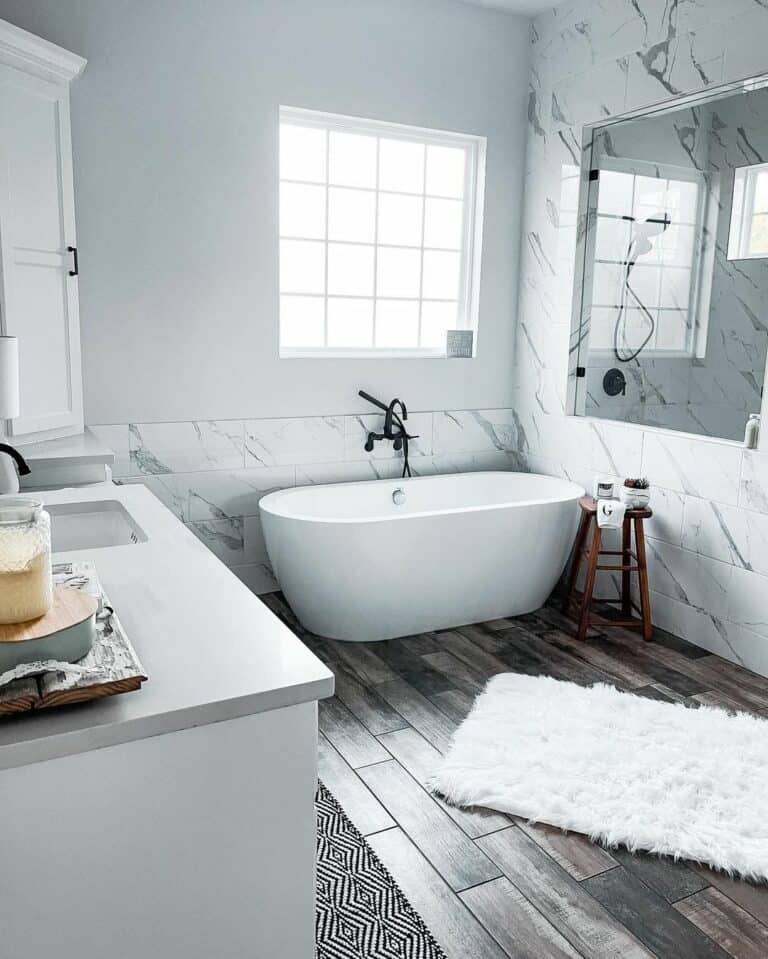 Modern White and Gray Bathroom With Soaking Tub