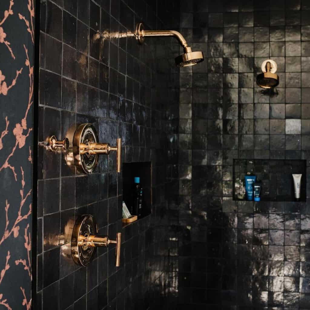 Moody Black Tile With Cooper Accents