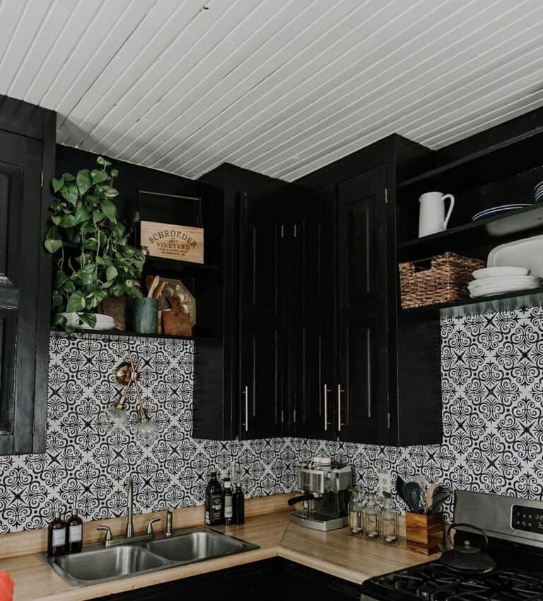 Mosaic Tiles and Black Cabinets