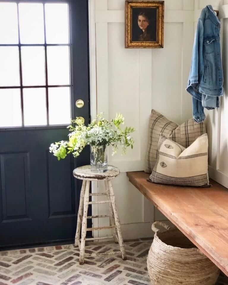 Mudroom Entryway With Wood Floating Bench