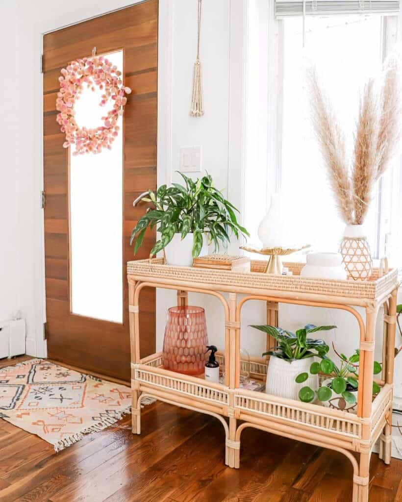 Natural Cane Table in Entryway
