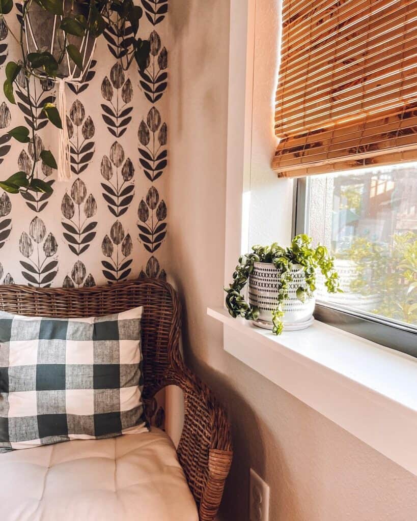 Natural Woven Blinds in Bohemian Bedroom