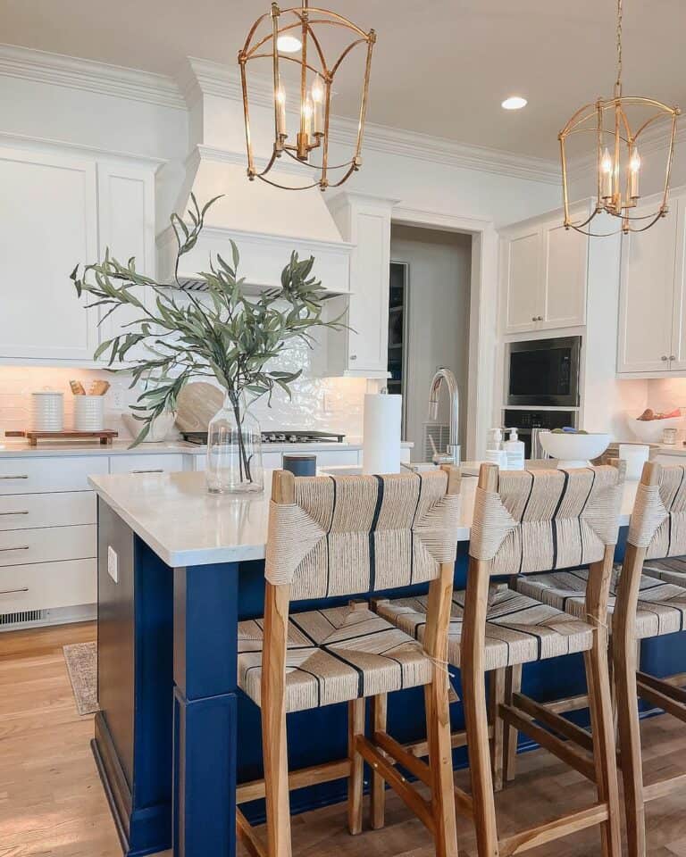 Navy Island Table and Basketweave Bar Stools