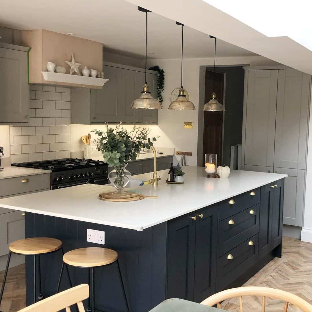 Navy and White Kitchen Island With Brass Hardware Soul & Lane