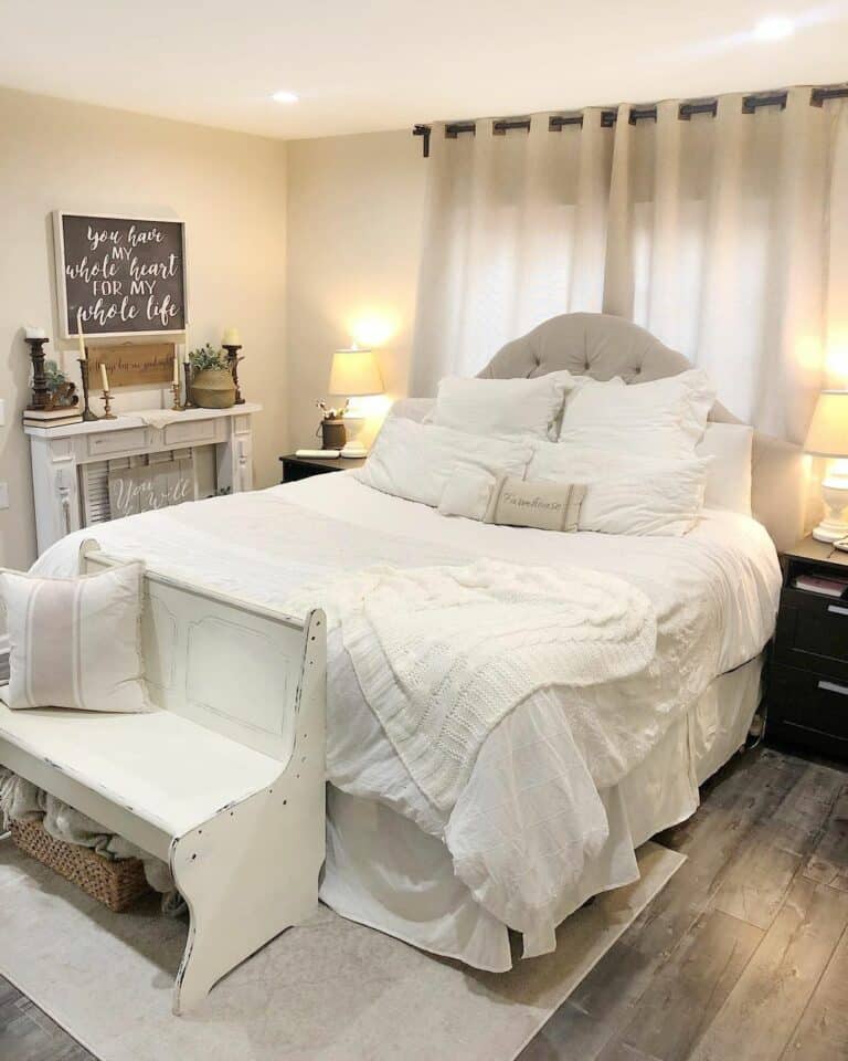 Neutral Bedroom with Rustic Bench