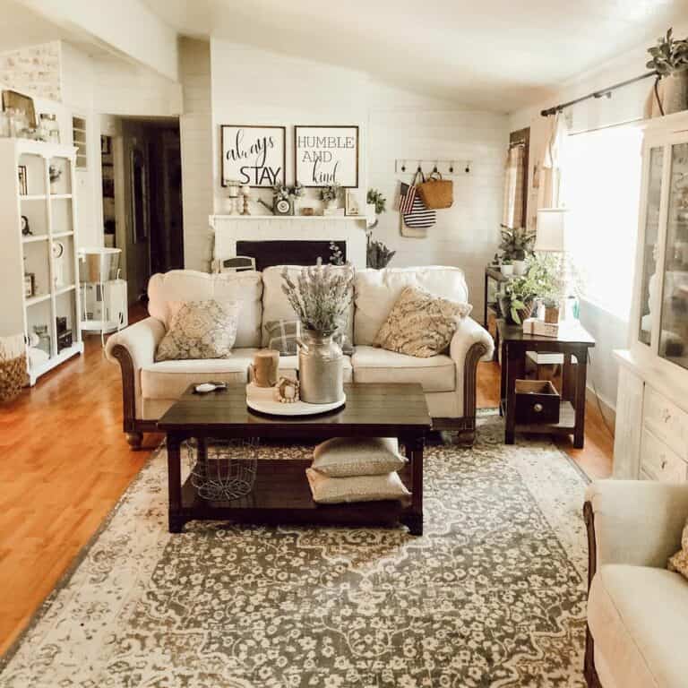 Neutral Cozy Living Room With Floral Rug