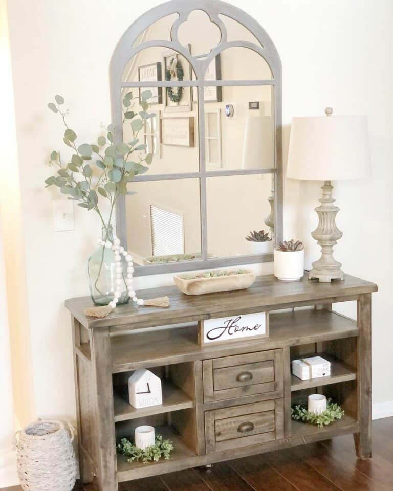 Neutral Credenza With Arched Mirror