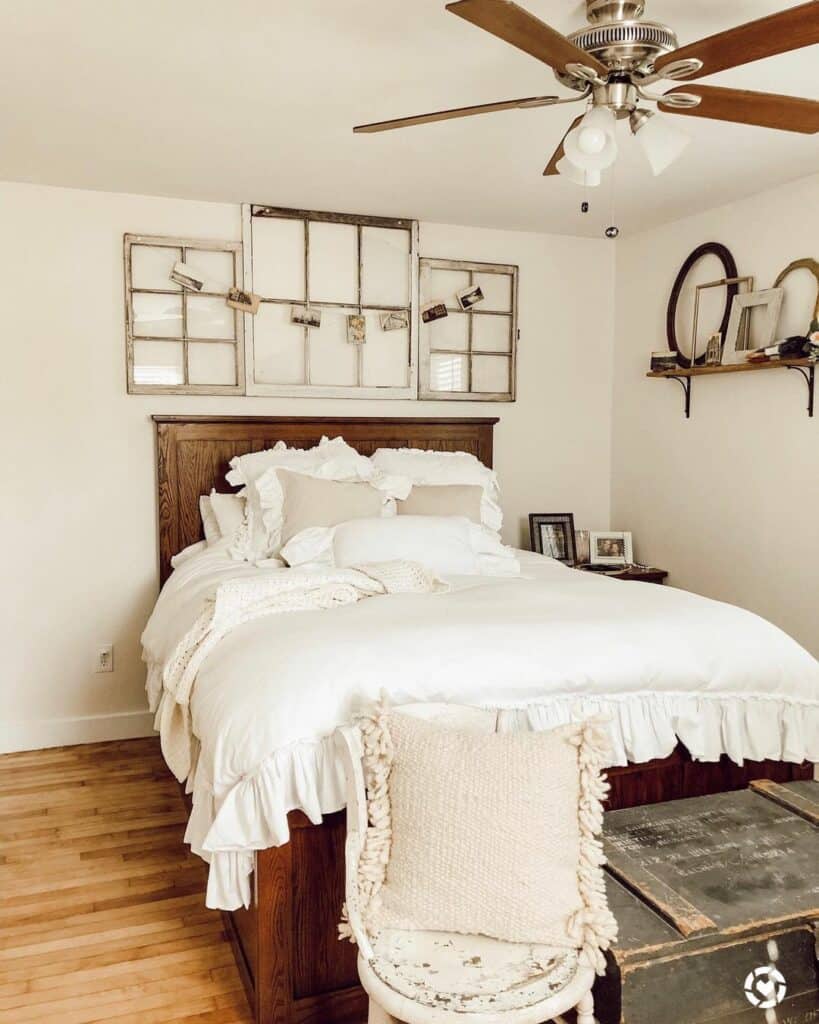 Neutral Farmhouse Bed With Ruffled Bedding