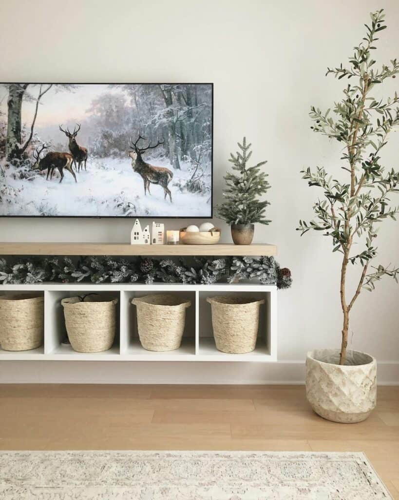 Neutral Farmhouse Interior With Floating Shelves