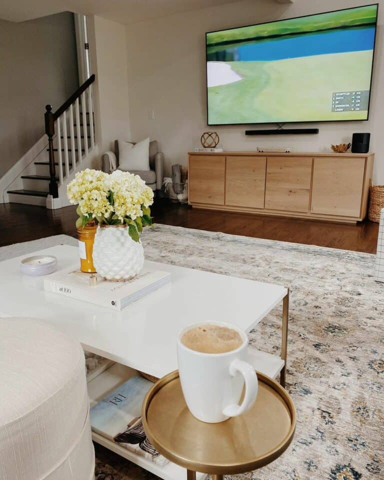 Neutral Farmhouse Living Room With TV Wall