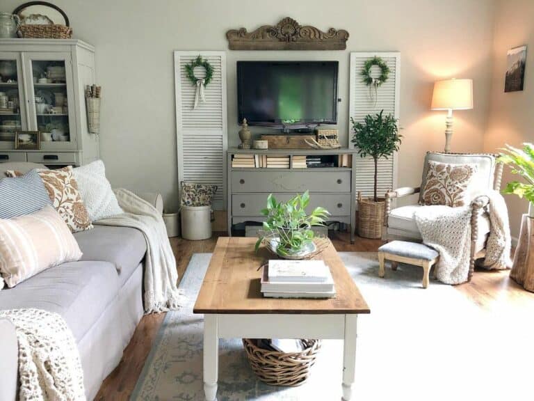 Neutral Farmhouse Living Room With TV Wall