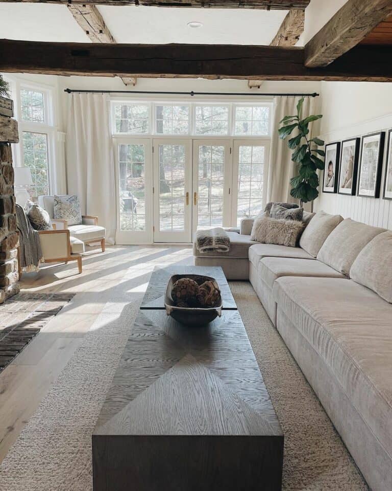 Neutral Living Room With French Doors