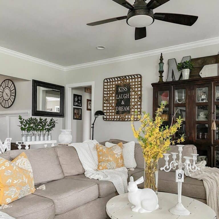 Neutral Living Room With Pops of Yellow