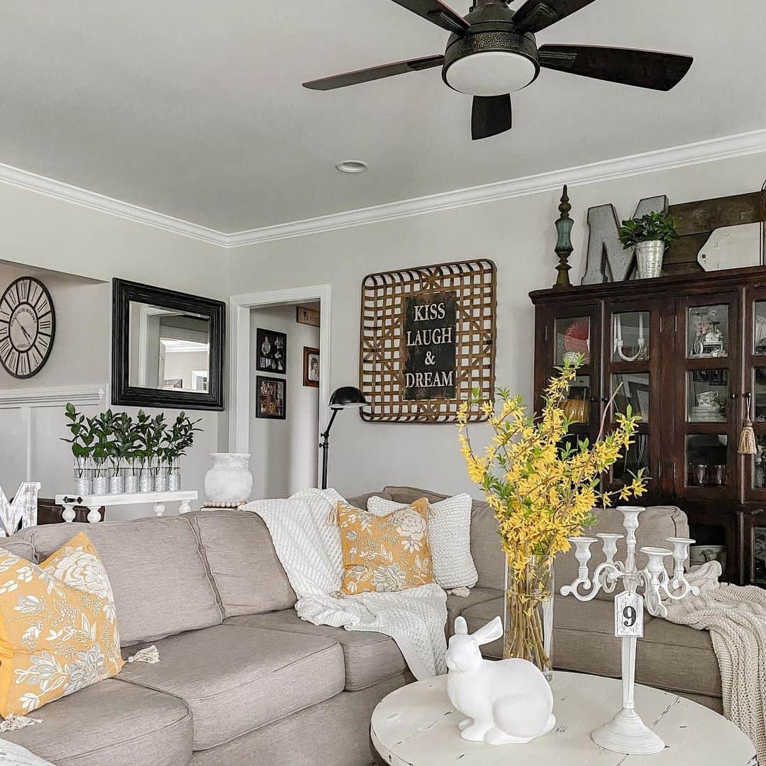 Neutral Living Room With Pops of Yellow Soul & Lane