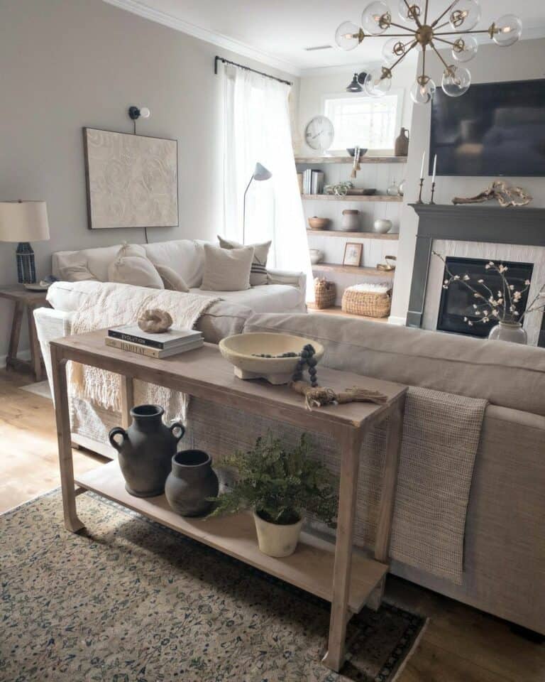 Neutral Living Room With Wooden Sideboard