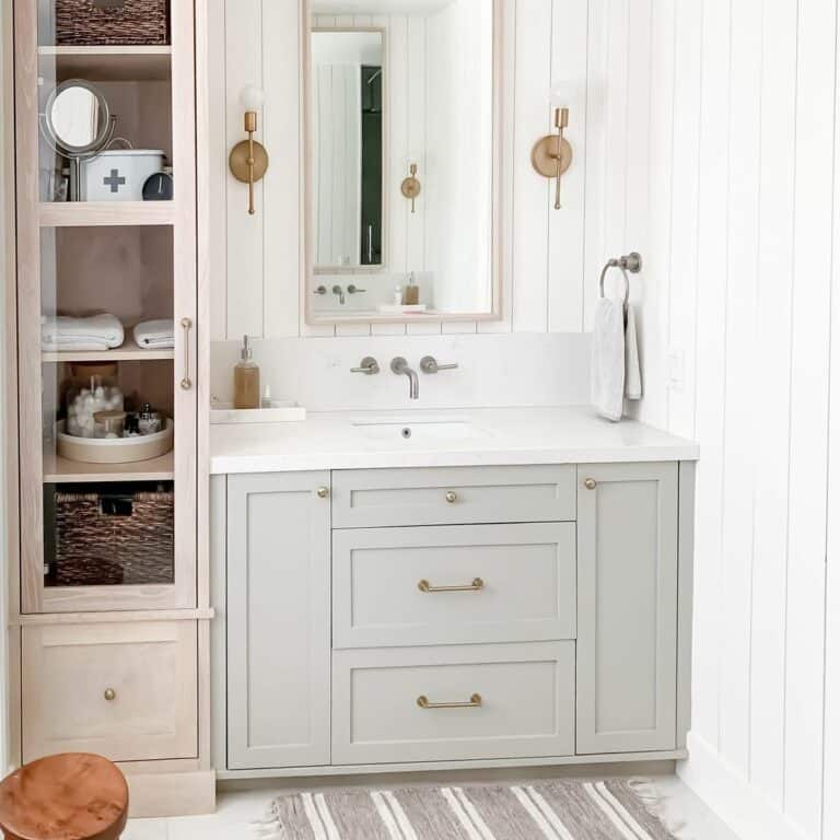 Neutral Master Bathroom With Storage
