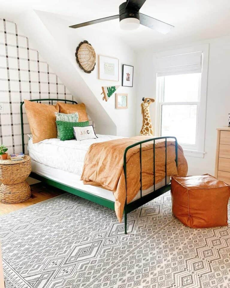 Neutral Orange and Green Boy's Bedroom