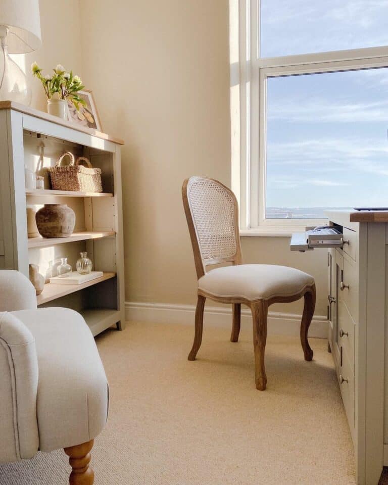 Neutral Palette Home Office Idea With Rustic Accents