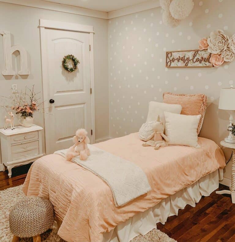 Neutral Polka-dot Wallpaper for a Pink Bedroom