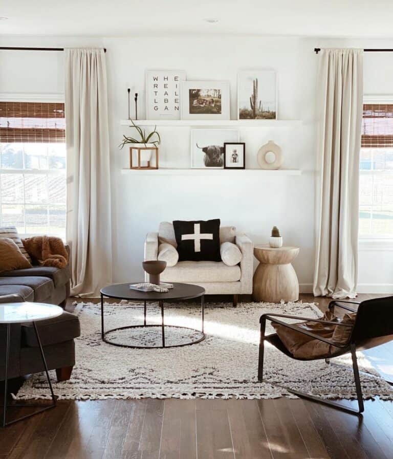 Neutral Rustic Boho Living Room Design