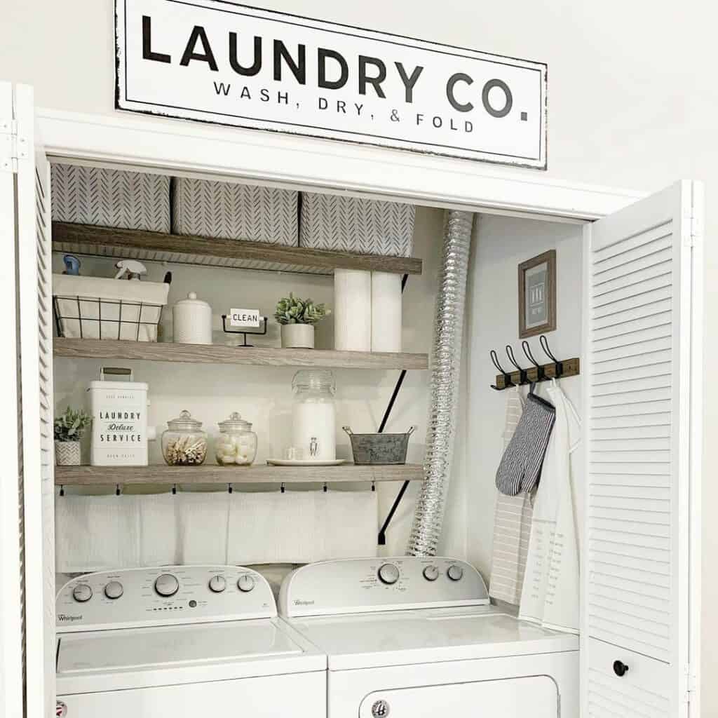 Neutral White Laundry With Wooden Shelves