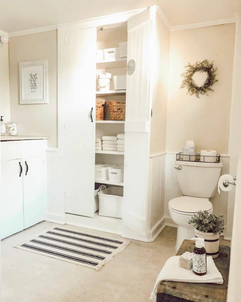 Neutral and Versatile Bathroom Closet