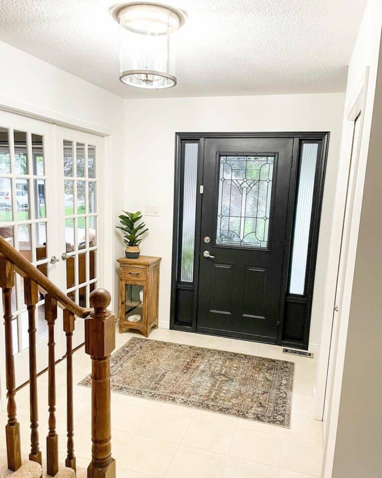 Nickel and Glass Flush Mount Entryway Light