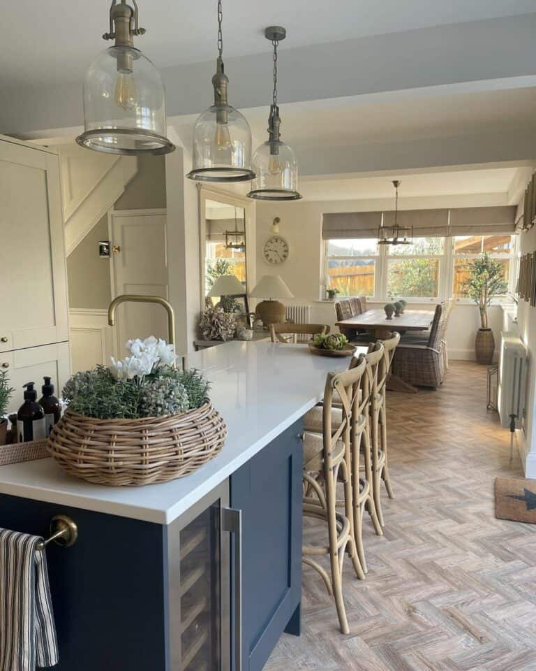 Open Kitchen with Herringbone Tile Floor