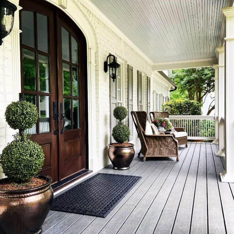 Opulent Porch Décor Ideas With Dark Wood Front Doors