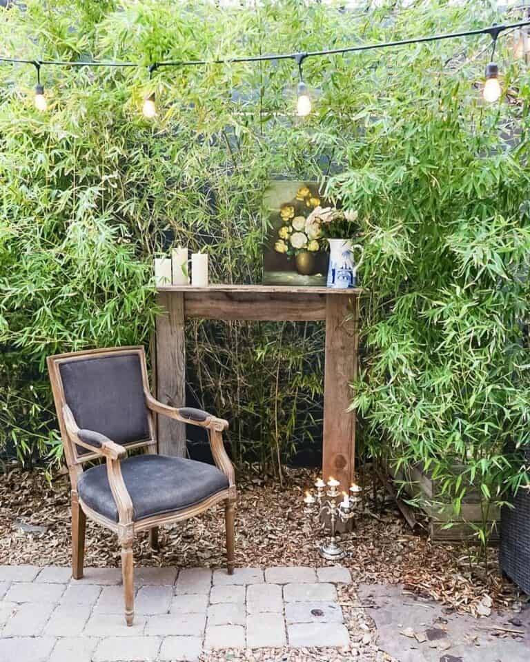 Outdoor Mantel Nestled in Greenery